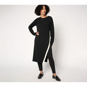 Peace Love World Women's Petite Dress PM Crew Neck Side Slit Black A664013